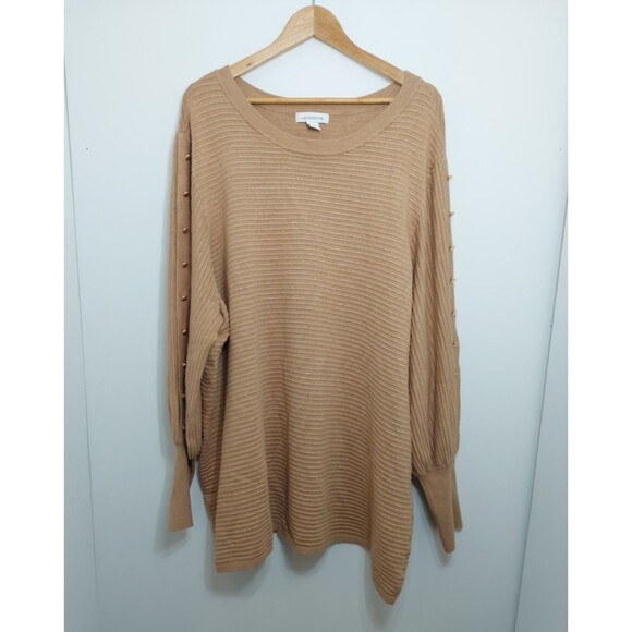 Liz Claiborne Plus Women's Size 2X Crew Neck Long Sleeve Pullover Sweater Tan - Picture 1 of 12